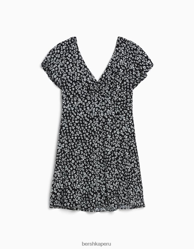 negro Bershka mujer mini vestido voluminoso de manga corta 806J6B4103