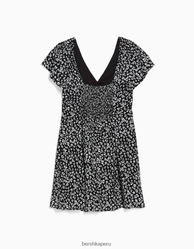 negro Bershka mujer mini vestido voluminoso de manga corta 806J6B4103