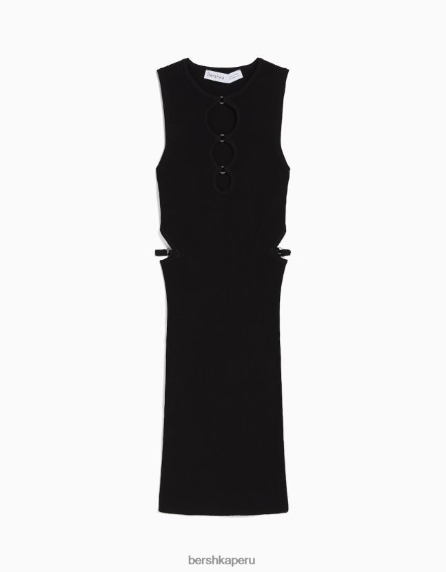 negro Bershka mujer minivestido de nailon sin mangas con detalle de aberturas 806J6B162