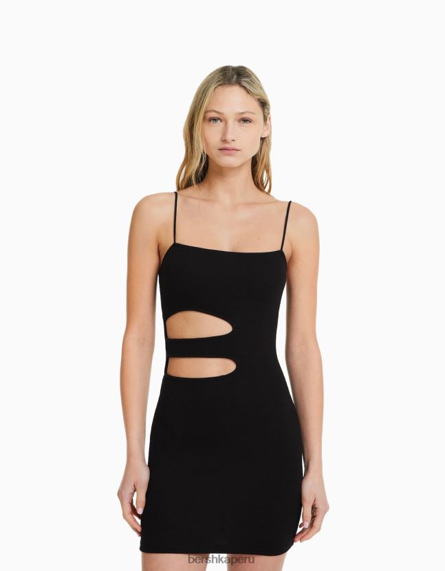 negro Bershka mujer minivestido de tiras con detalle de aberturas 806J6B228