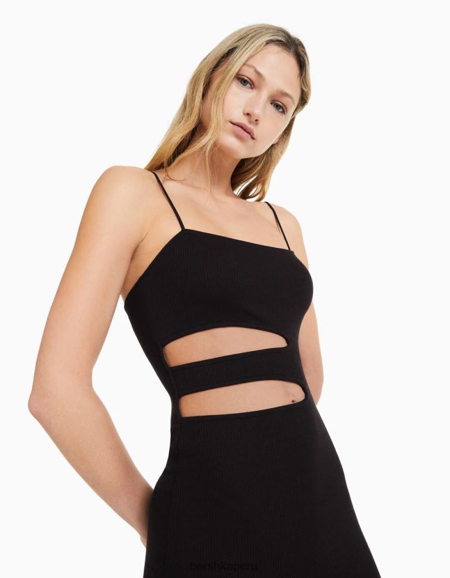 negro Bershka mujer minivestido de tiras con detalle de aberturas 806J6B228