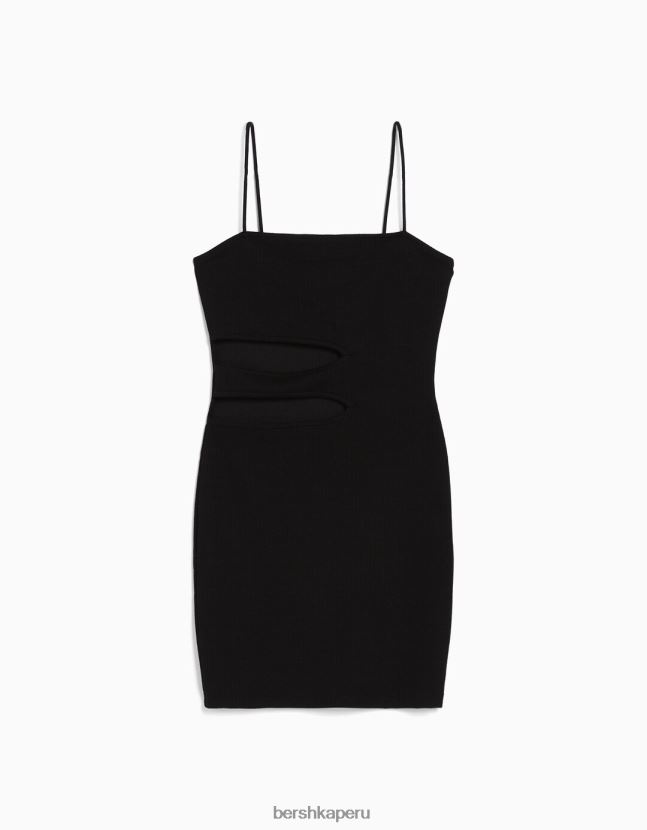 negro Bershka mujer minivestido de tiras con detalle de aberturas 806J6B228