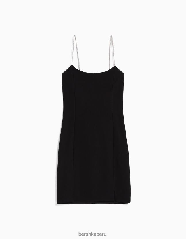 negro Bershka mujer minivestido de tiras con strass y cordones de canalé 806J6B133