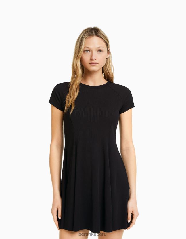 negro Bershka mujer minivestido skater de manga corta 806J6B146