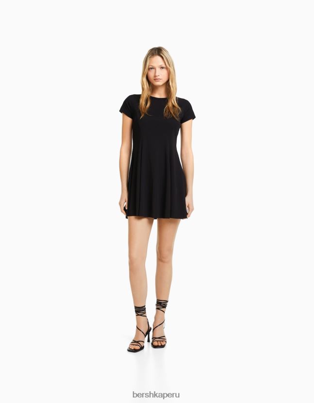 negro Bershka mujer minivestido skater de manga corta 806J6B146