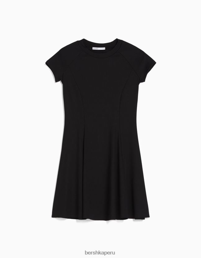negro Bershka mujer minivestido skater de manga corta 806J6B146