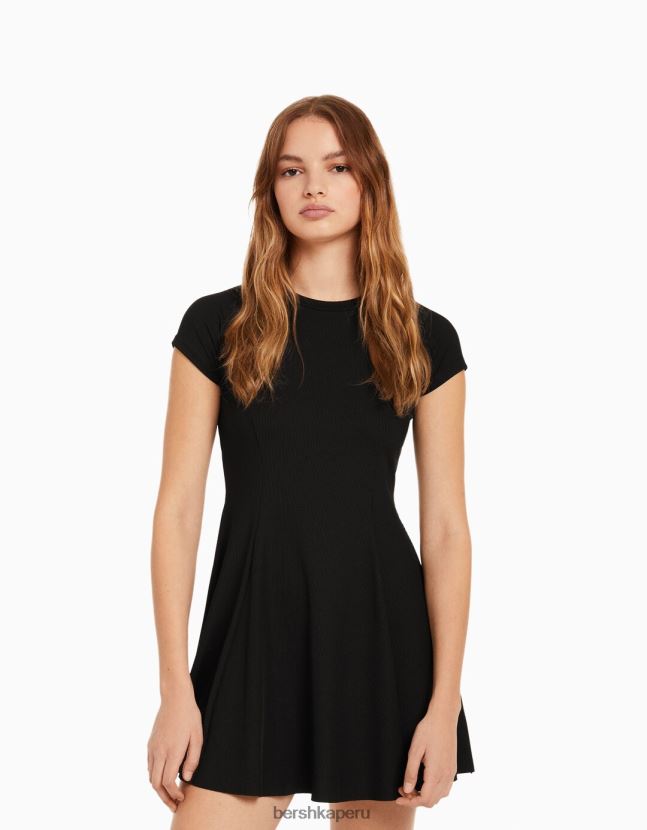 negro Bershka mujer minivestido skater de manga corta 806J6B4106