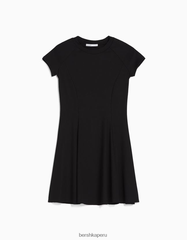 negro Bershka mujer minivestido skater de manga corta 806J6B4106