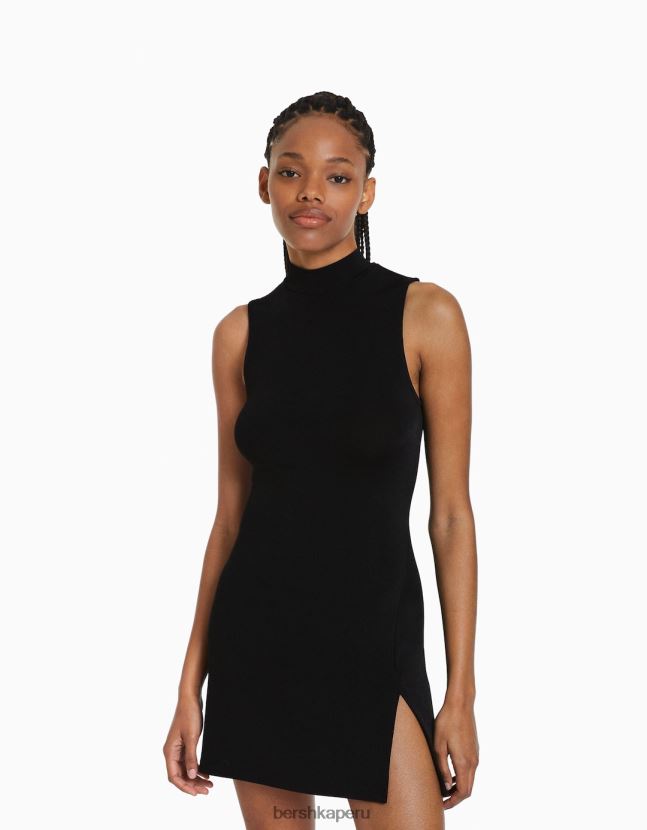 negro Bershka mujer vestido corto con cuello alto 806J6B198