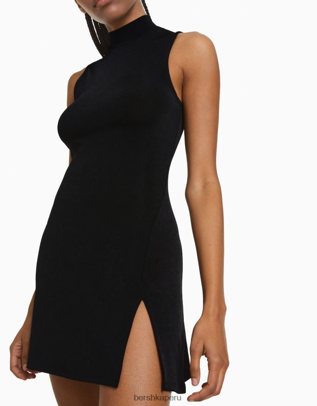 negro Bershka mujer vestido corto con cuello alto 806J6B198