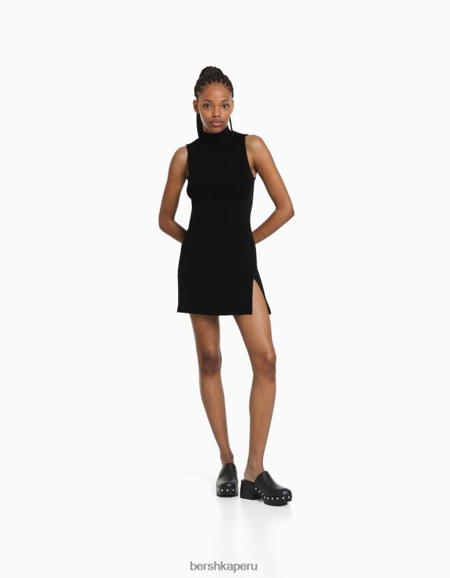 negro Bershka mujer vestido corto con cuello alto 806J6B198