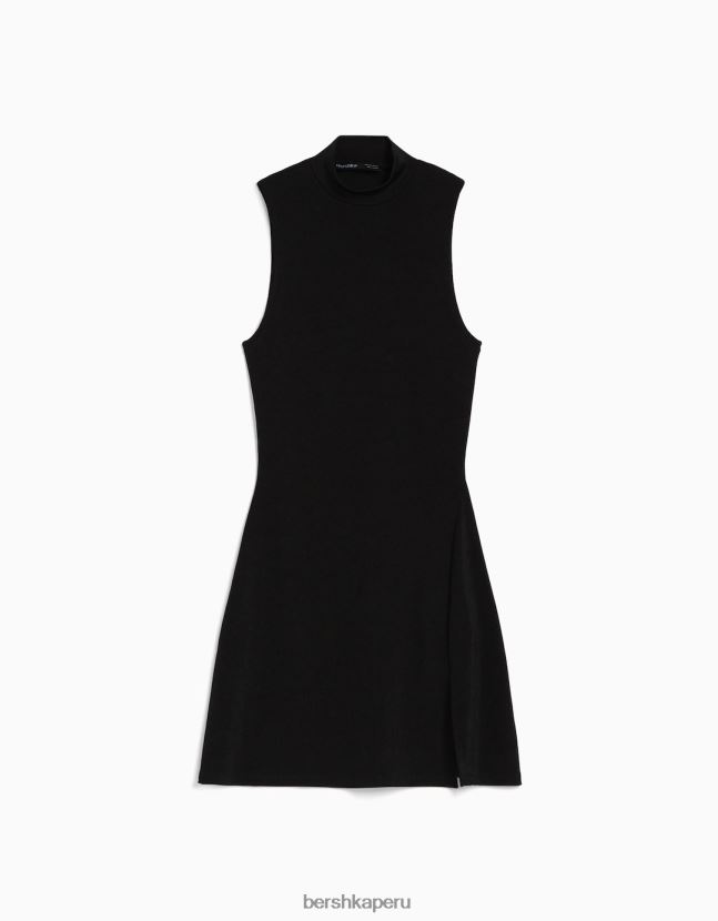 negro Bershka mujer vestido corto con cuello alto 806J6B198