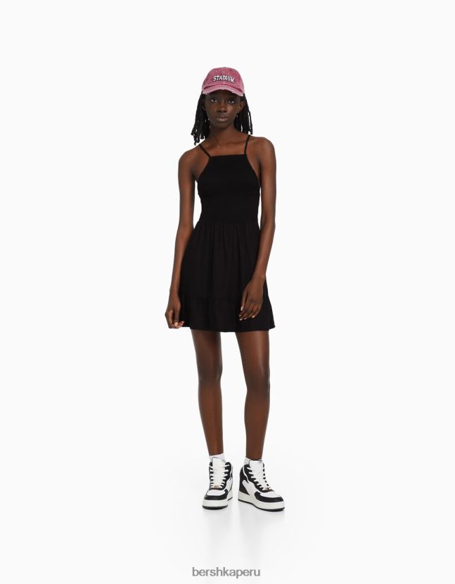 negro Bershka mujer vestido corto con cuello halter 806J6B268