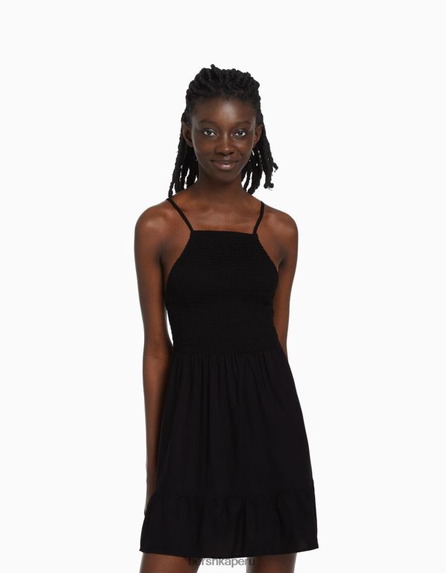 negro Bershka mujer vestido corto con cuello halter 806J6B268