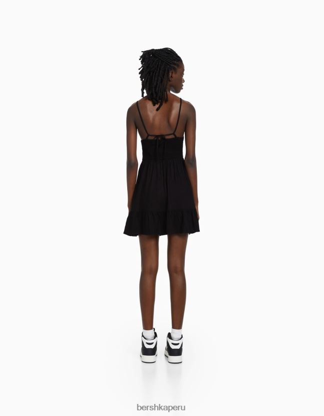 negro Bershka mujer vestido corto con cuello halter 806J6B268