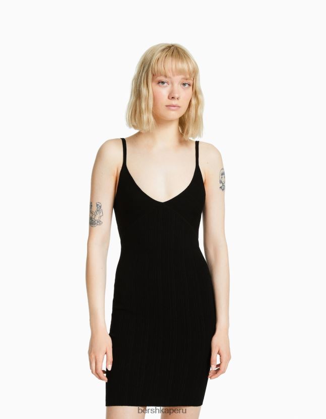 negro Bershka mujer vestido corto con tiras 806J6B4094