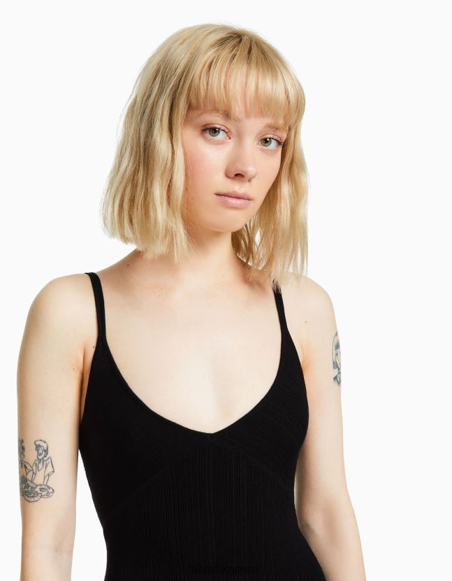 negro Bershka mujer vestido corto con tiras 806J6B4094