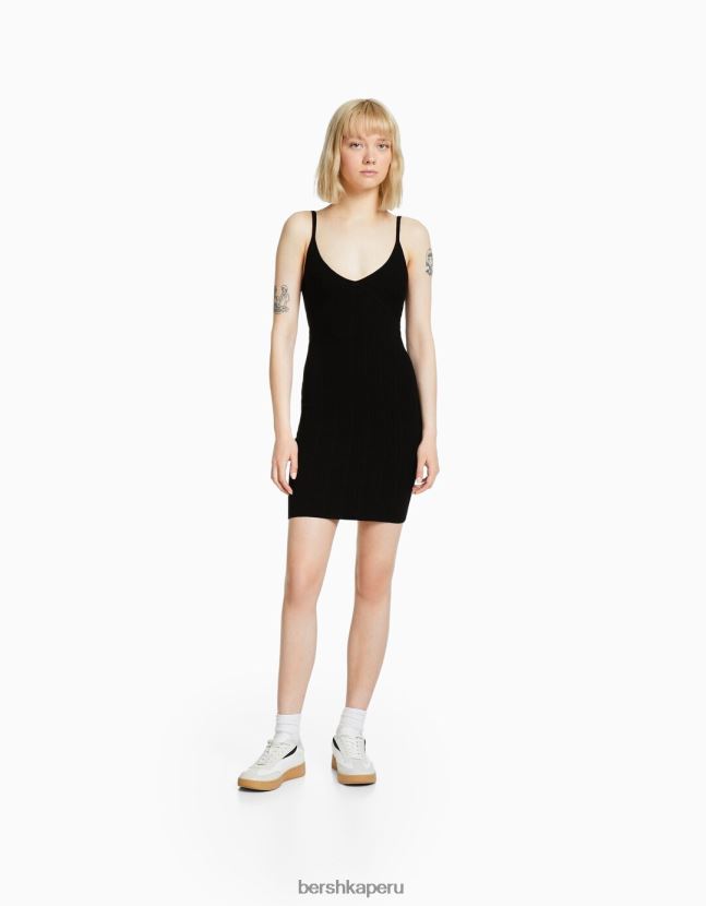 negro Bershka mujer vestido corto con tiras 806J6B4094