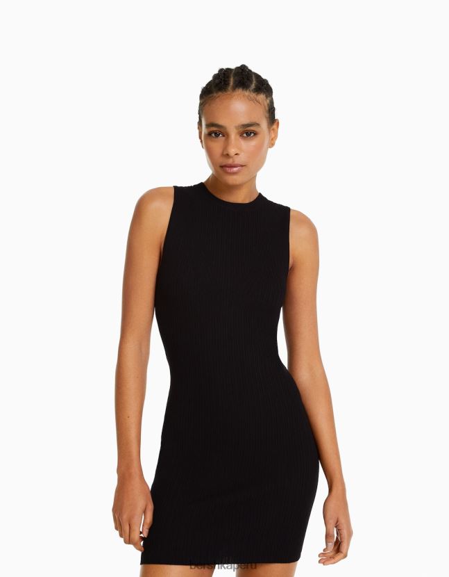 negro Bershka mujer vestido corto de canalé 806J6B243