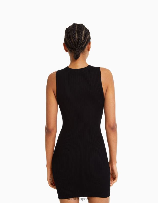 negro Bershka mujer vestido corto de canalé 806J6B243