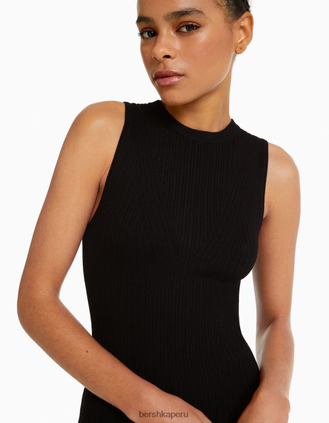 negro Bershka mujer vestido corto de canalé 806J6B243