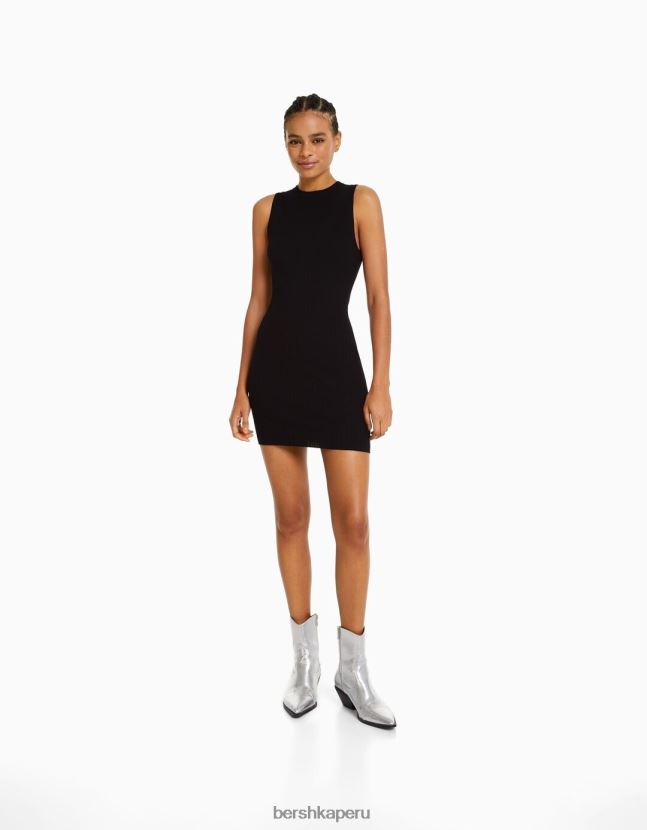 negro Bershka mujer vestido corto de canalé 806J6B243