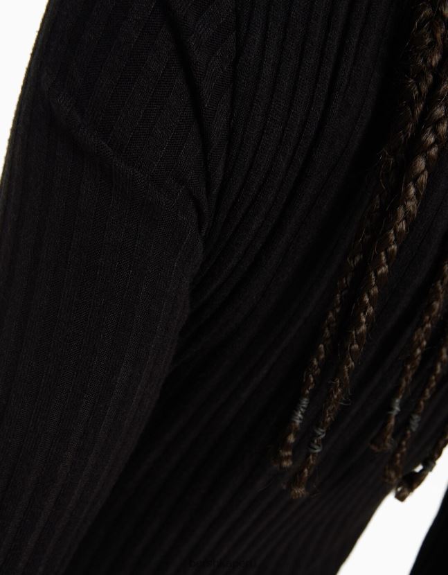 negro Bershka mujer vestido corto de canalé de manga larga 806J6B284