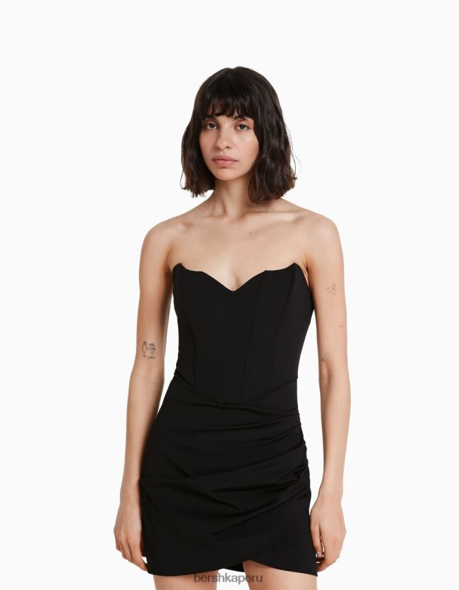negro Bershka mujer vestido corto tipo corsé con bajo cruzado 806J6B125