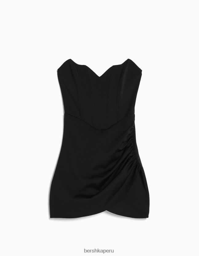 negro Bershka mujer vestido corto tipo corsé con bajo cruzado 806J6B125