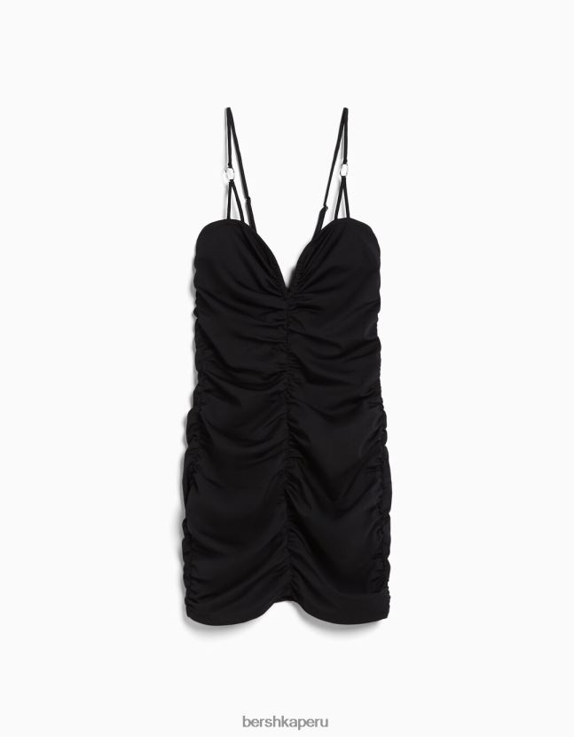 negro Bershka mujer vestido fruncido con detalle de escote 806J6B148