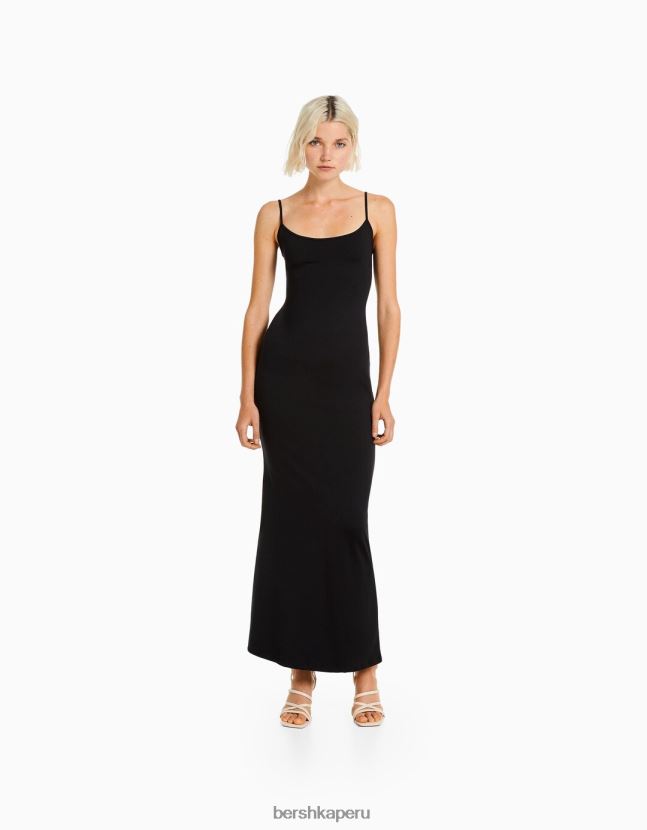 negro Bershka mujer vestido largo ajustado con tiras 806J6B15