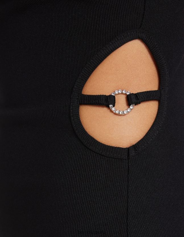 negro Bershka mujer vestido largo de canalé ajustado con tiras y detalle de aberturas 806J6B10