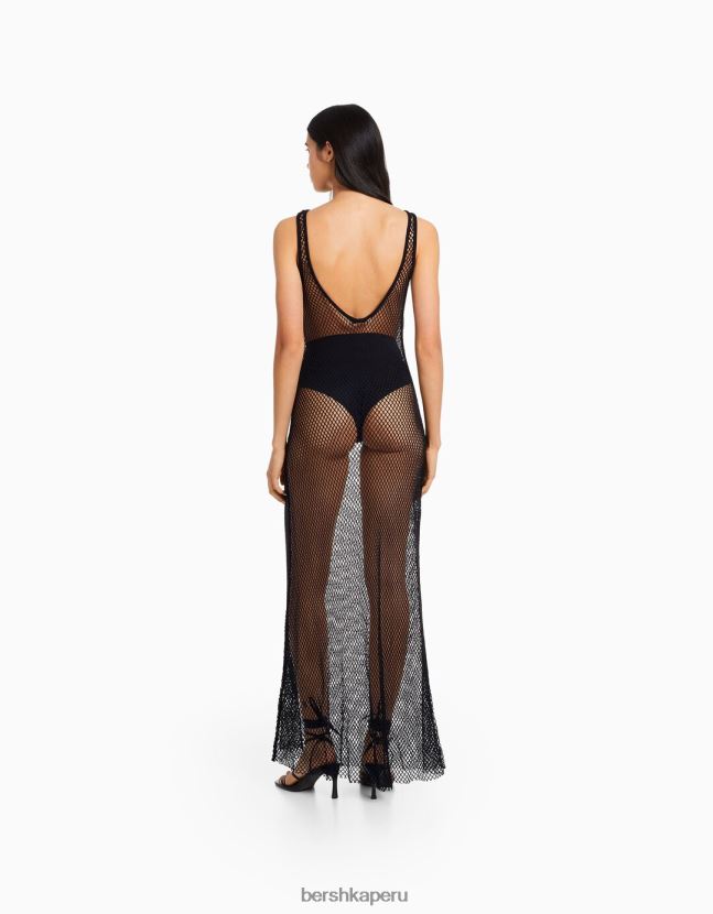 negro Bershka mujer vestido largo de malla con tirantes 806J6B137