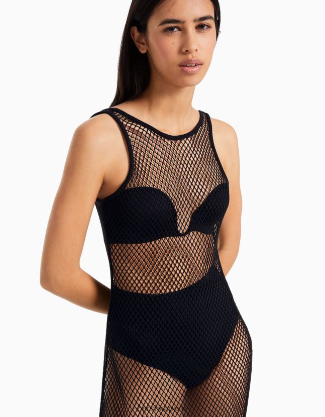 negro Bershka mujer vestido largo de malla con tirantes 806J6B137