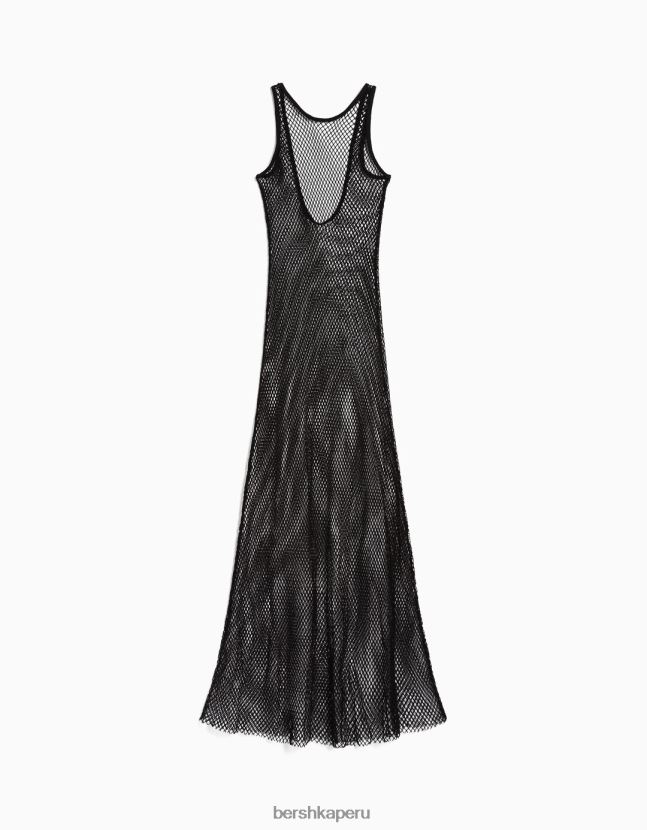 negro Bershka mujer vestido largo de malla con tirantes 806J6B137