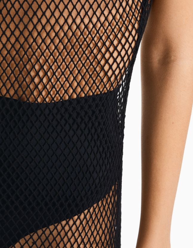 negro Bershka mujer vestido largo de malla con tirantes 806J6B137