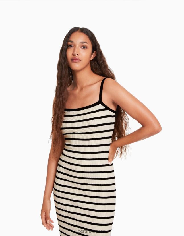 negro Bershka mujer vestido midi a rayas con tirantes 806J6B212