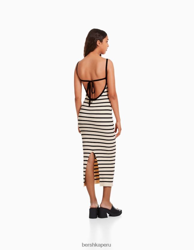 negro Bershka mujer vestido midi a rayas con tirantes 806J6B212