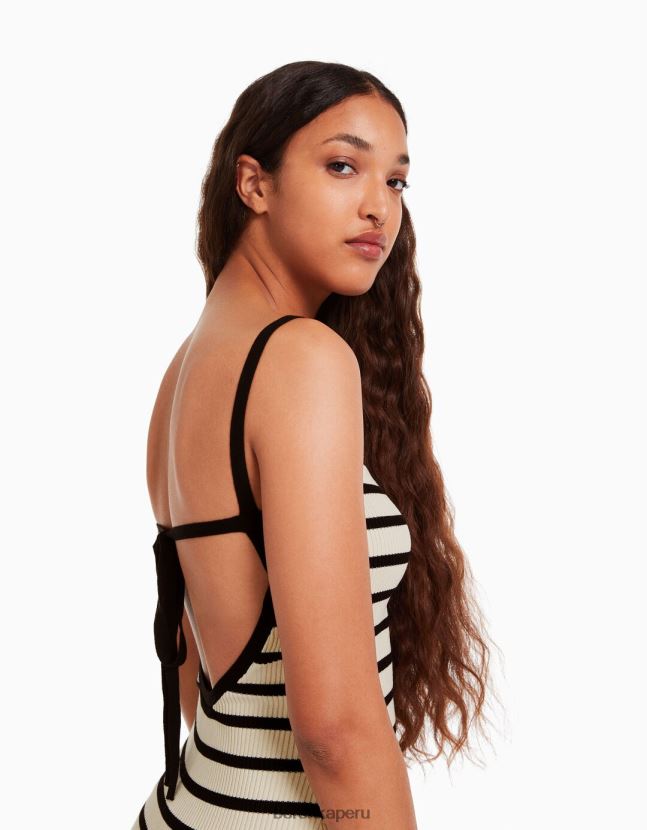negro Bershka mujer vestido midi a rayas con tirantes 806J6B212