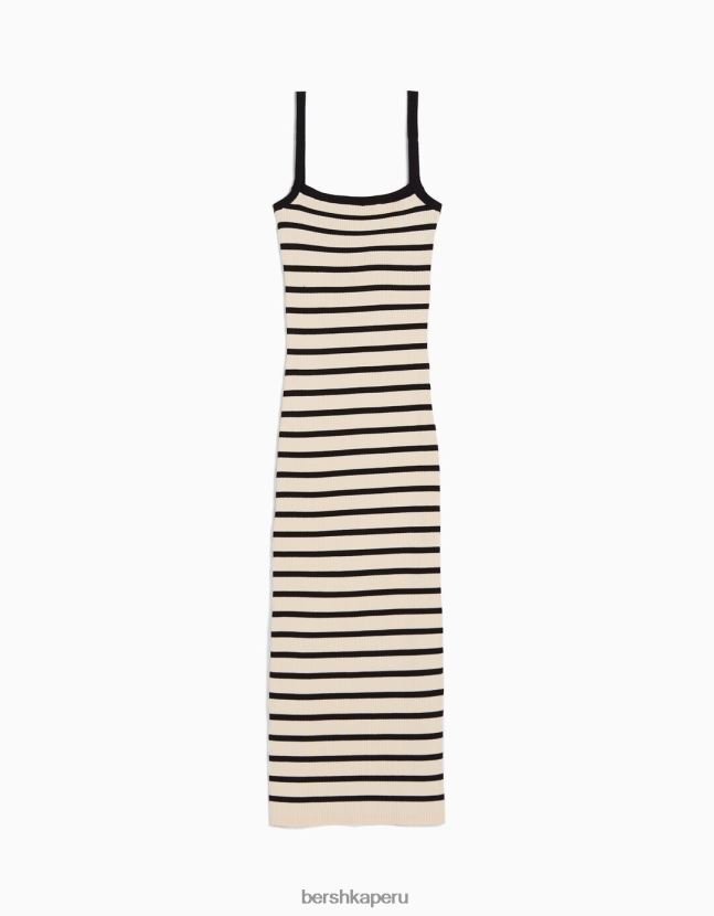 negro Bershka mujer vestido midi a rayas con tirantes 806J6B212