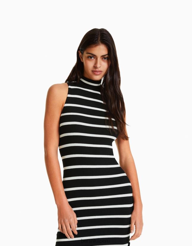 negro Bershka mujer vestido midi a rayas sin mangas 806J6B249