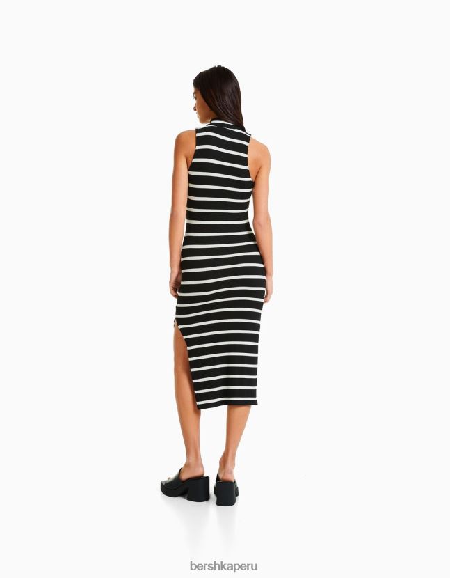 negro Bershka mujer vestido midi a rayas sin mangas 806J6B249
