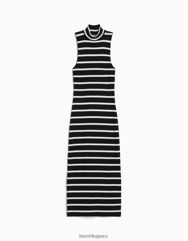 negro Bershka mujer vestido midi a rayas sin mangas 806J6B249