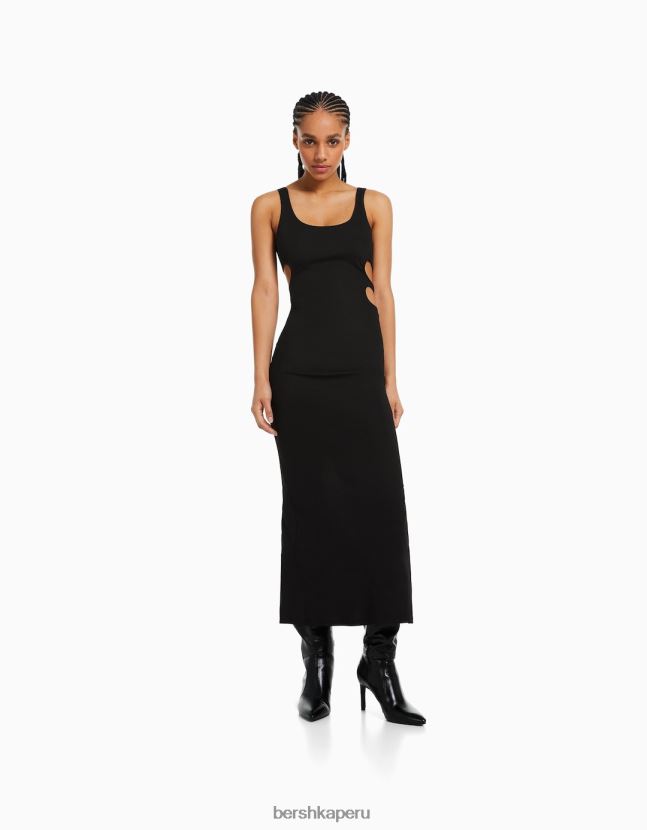 negro Bershka mujer vestido midi con aberturas 806J6B232
