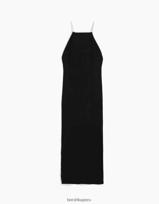 negro Bershka mujer vestido midi con tirantes en contraste 806J6B192