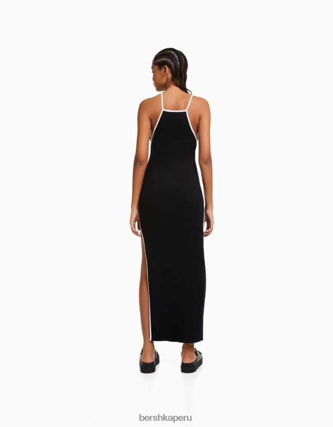 negro Bershka mujer vestido midi con tirantes en contraste 806J6B193