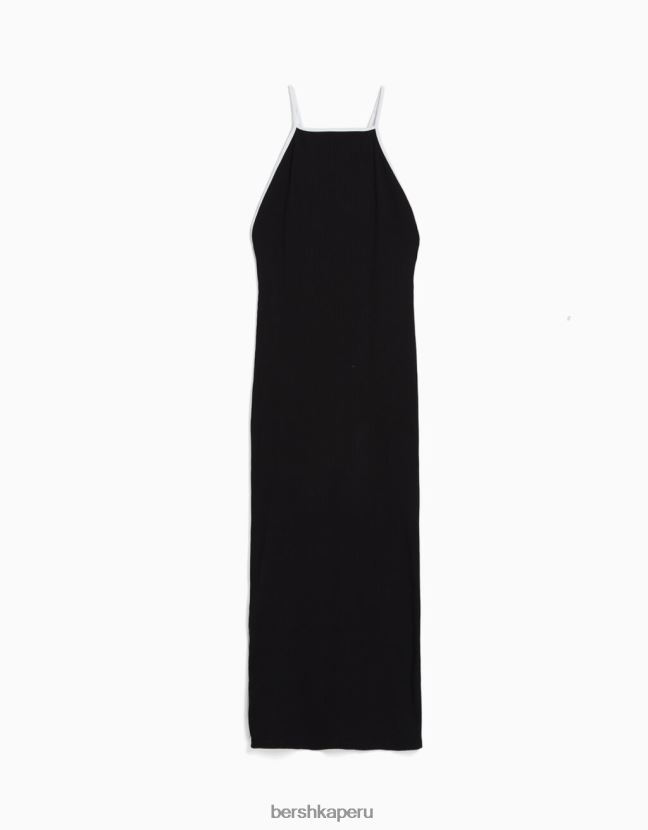 negro Bershka mujer vestido midi con tirantes en contraste 806J6B193