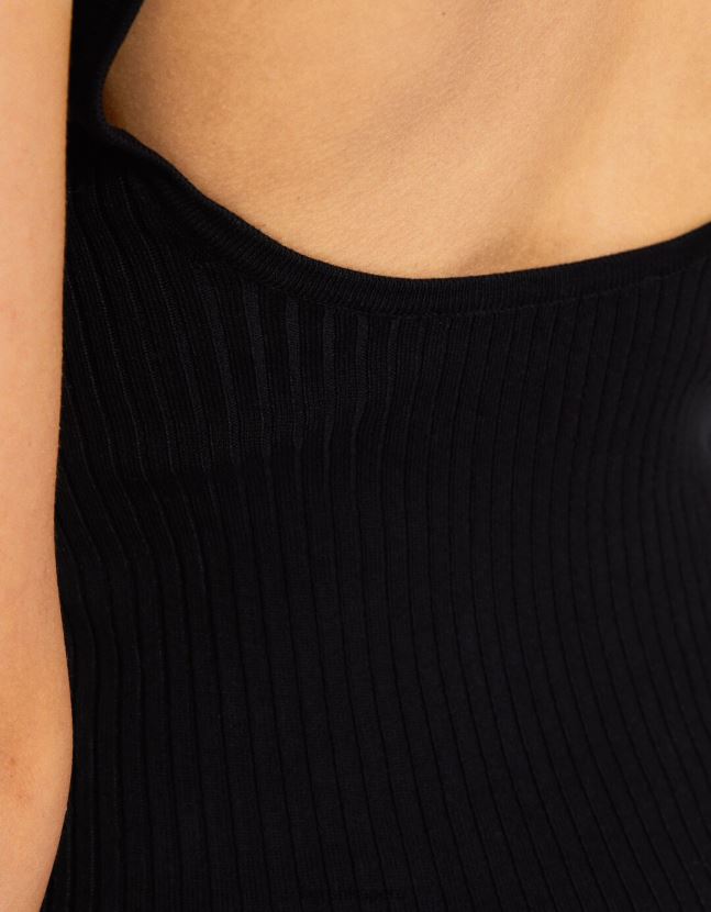negro Bershka mujer vestido midi de canalé con tiras 806J6B102