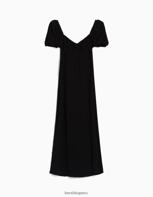 negro Bershka mujer vestido midi de manga corta 806J6B217