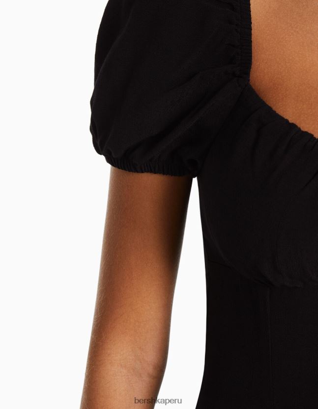 negro Bershka mujer vestido midi de manga corta 806J6B217